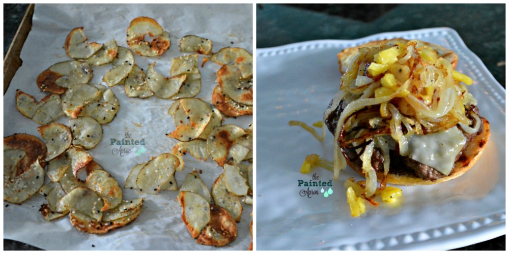 pineapple salsa burger with everything chips The Painted Apron