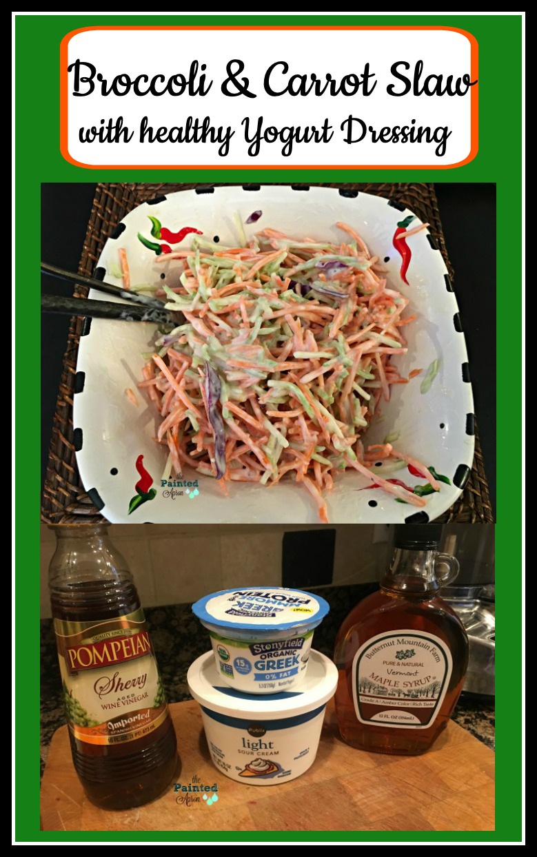 broccoli carrot slaw with healthy yogurt dressing The Painted Apron